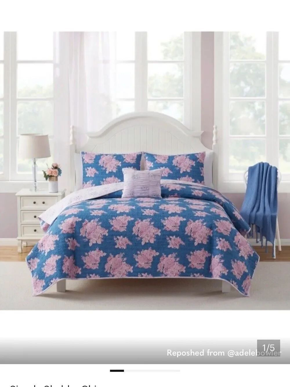 Shabby Chic Blue and Pink Floral Comforter Set